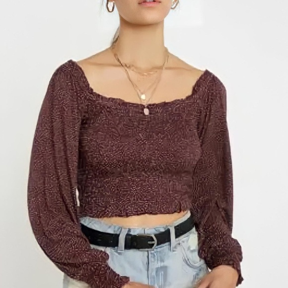 Urban Outfitters | New smocked crop blouse/top Womens size M blouson long sleeve - Picture 1 of 11